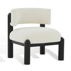 Ivory / Cream / Light Brown Faux Shearling Accent Chair, Natural / Black Legs, Single Seat – 26"W x 26"D x 28"H
