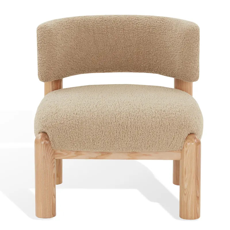 Ivory / Cream / Light Brown Faux Shearling Accent Chair, Natural / Black Legs, Single Seat – 26"W x 26"D x 28"H