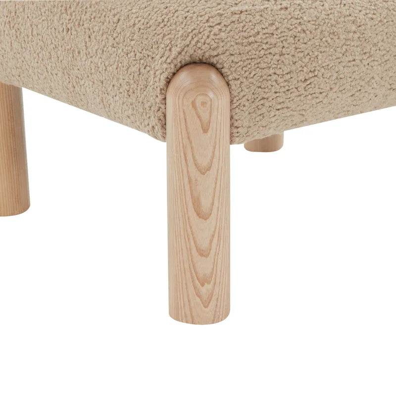 Ivory / Cream / Light Brown Faux Shearling Accent Chair, Natural / Black Legs, Single Seat – 26"W x 26"D x 28"H