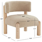 Ivory / Cream / Light Brown Faux Shearling Accent Chair, Natural / Black Legs, Single Seat – 26"W x 26"D x 28"H