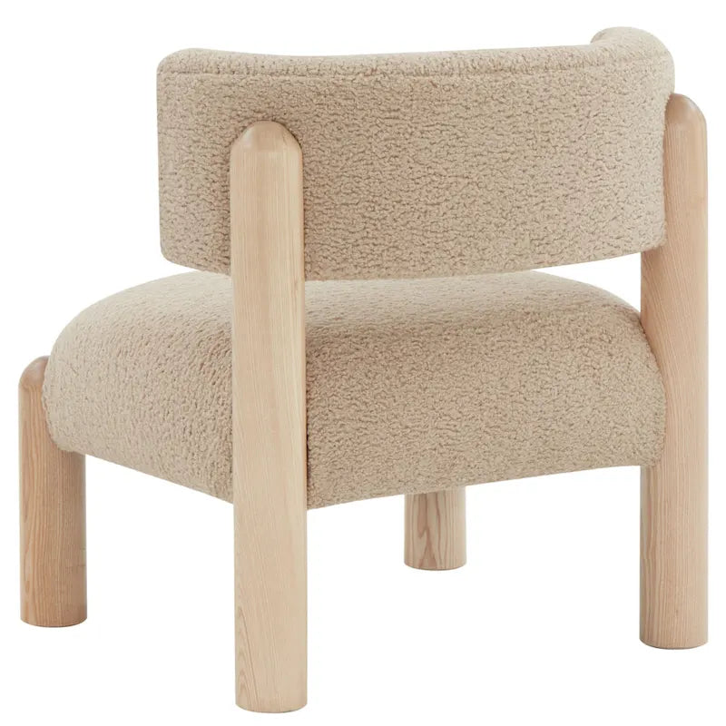 Ivory / Cream / Light Brown Faux Shearling Accent Chair, Natural / Black Legs, Single Seat – 26"W x 26"D x 28"H