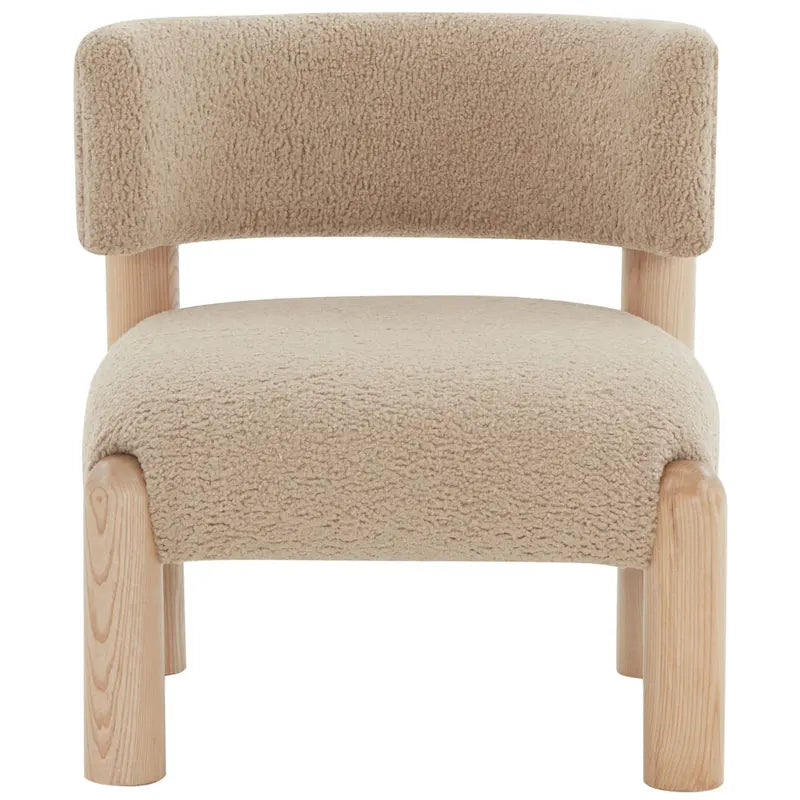 Ivory / Cream / Light Brown Faux Shearling Accent Chair, Natural / Black Legs, Single Seat – 26"W x 26"D x 28"H