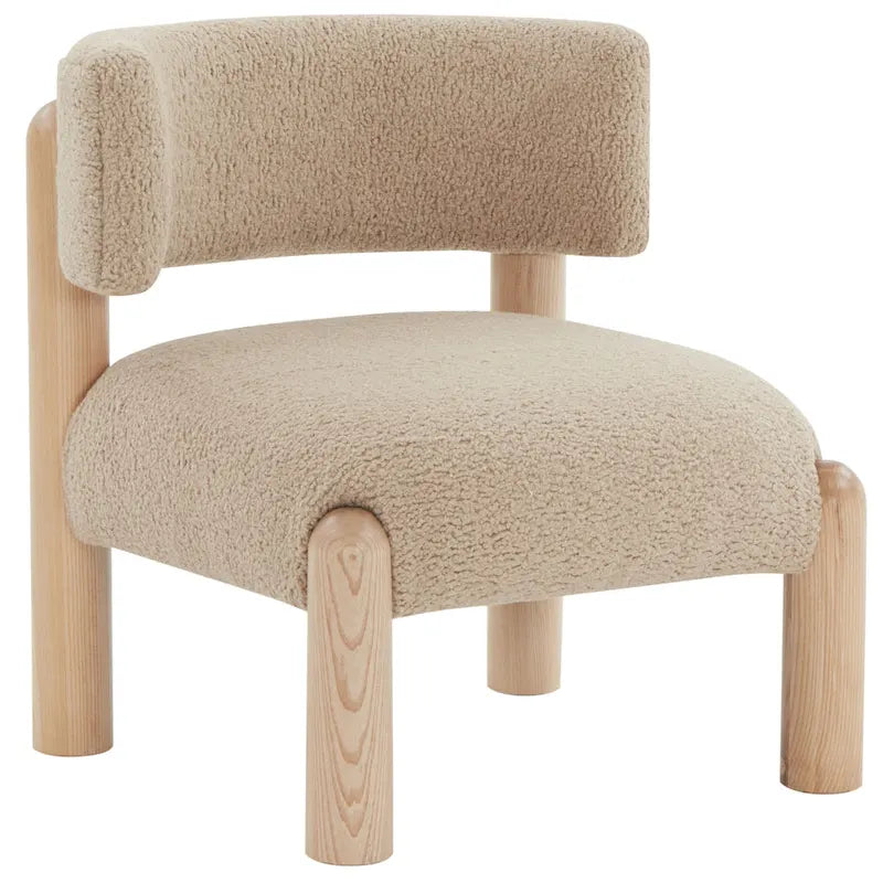 Ivory / Cream / Light Brown Faux Shearling Accent Chair, Natural / Black Legs, Single Seat – 26"W x 26"D x 28"H