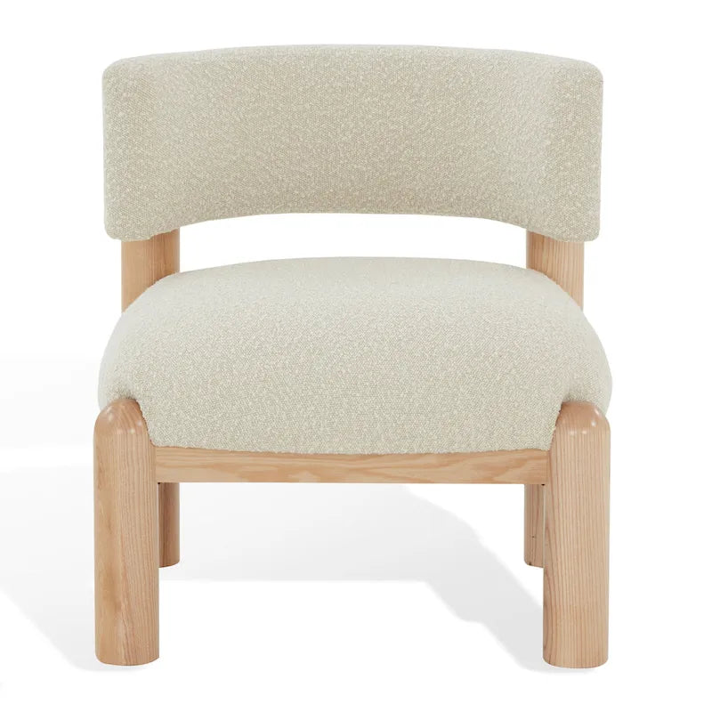 Ivory / Cream / Light Brown Faux Shearling Accent Chair, Natural / Black Legs, Single Seat – 26"W x 26"D x 28"H