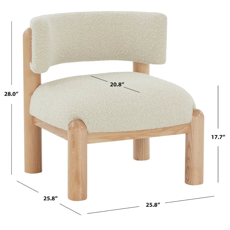 Ivory / Cream / Light Brown Faux Shearling Accent Chair, Natural / Black Legs, Single Seat – 26"W x 26"D x 28"H