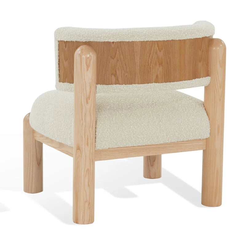 Ivory / Cream / Light Brown Faux Shearling Accent Chair, Natural / Black Legs, Single Seat – 26"W x 26"D x 28"H