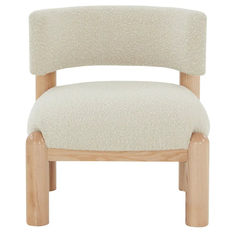 Ivory / Cream / Light Brown Faux Shearling Accent Chair, Natural / Black Legs, Single Seat – 26"W x 26"D x 28"H