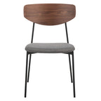Dining Chair Set of 2, Mid-Century Style, Oak/Walnut Frame with Grey/Black Cushion