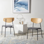 Dining Chair Set of 2, Mid-Century Style, Oak/Walnut Frame with Grey/Black Cushion