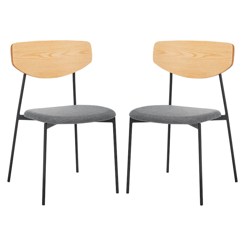 Dining Chair Set of 2, Mid-Century Style, Oak/Walnut Frame with Grey/Black Cushion