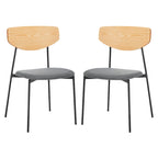 Dining Chair Set of 2, Mid-Century Style, Oak/Walnut Frame with Grey/Black Cushion