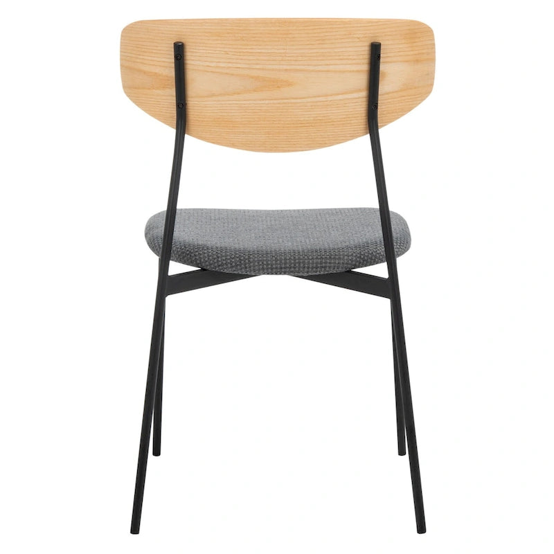 Dining Chair Set of 2, Mid-Century Style, Oak/Walnut Frame with Grey/Black Cushion
