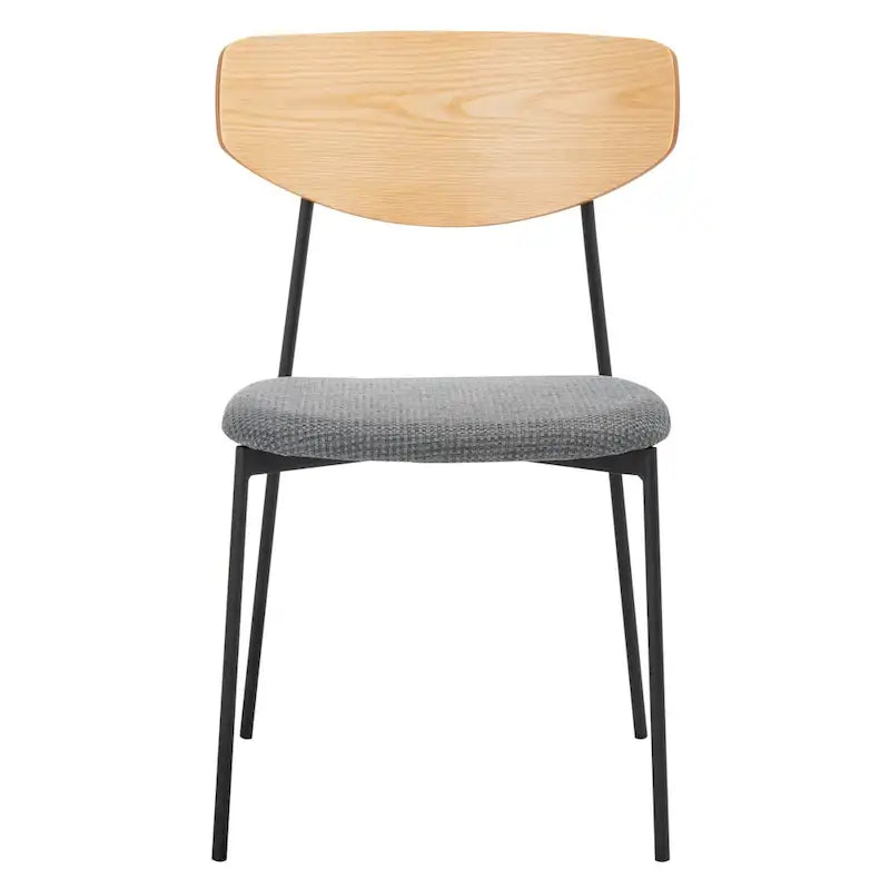 Dining Chair Set of 2, Mid-Century Style, Oak/Walnut Frame with Grey/Black Cushion