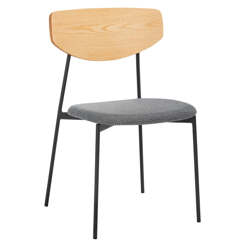 Dining Chair Set of 2, Mid-Century Style, Oak/Walnut Frame with Grey/Black Cushion