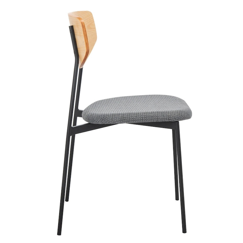 Dining Chair Set of 2, Mid-Century Style, Oak/Walnut Frame with Grey/Black Cushion