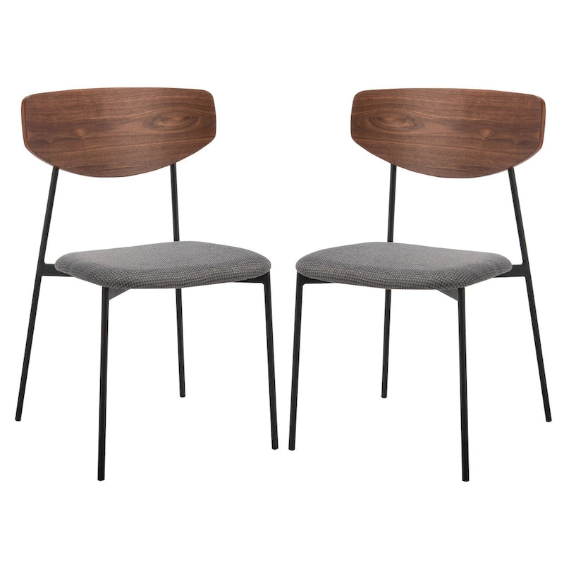Dining Chair Set of 2, Mid-Century Style, Oak/Walnut Frame with Grey/Black Cushion