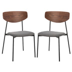 Dining Chair Set of 2, Mid-Century Style, Oak/Walnut Frame with Grey/Black Cushion