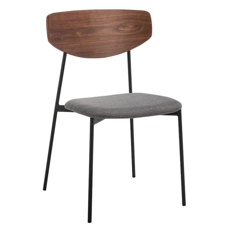 Dining Chair Set of 2, Mid-Century Style, Oak/Walnut Frame with Grey/Black Cushion