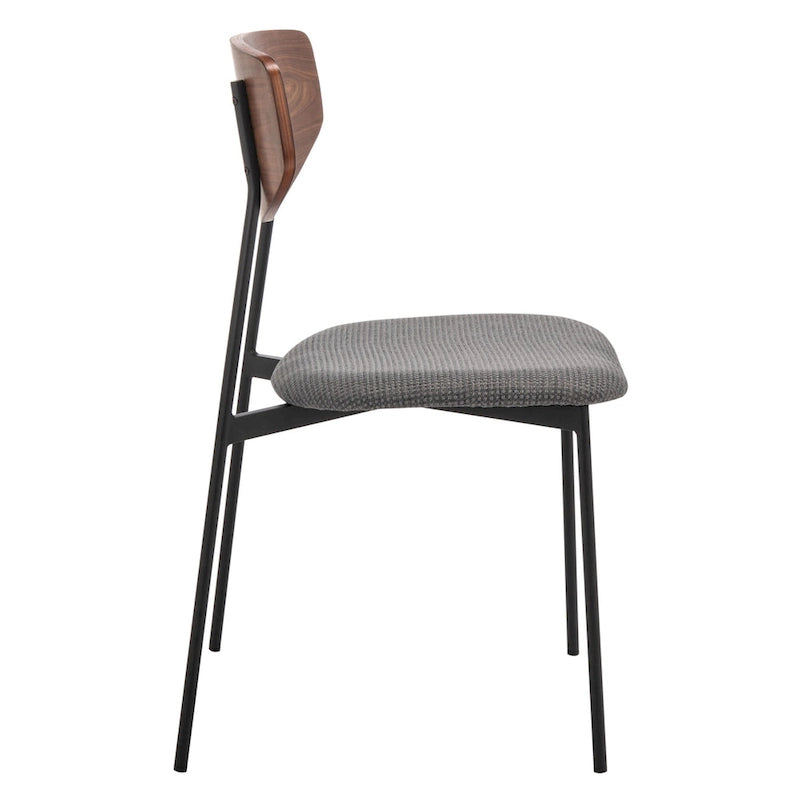 Dining Chair Set of 2, Mid-Century Style, Oak/Walnut Frame with Grey/Black Cushion