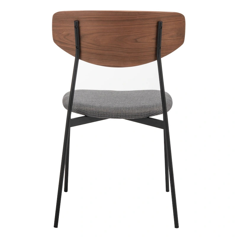 Dining Chair Set of 2, Mid-Century Style, Oak/Walnut Frame with Grey/Black Cushion