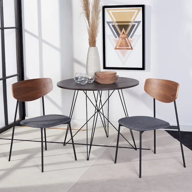 Dining Chair Set of 2, Mid-Century Style, Oak/Walnut Frame with Grey/Black Cushion