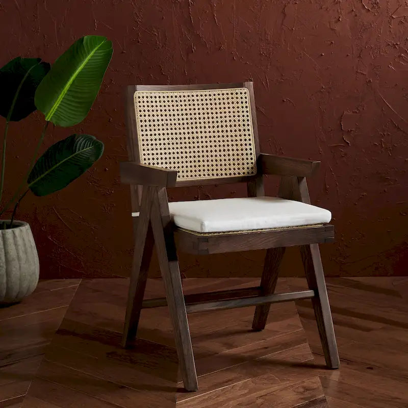 Walnut/Black/White/Natural Rattan Back Armchair, Single Seat