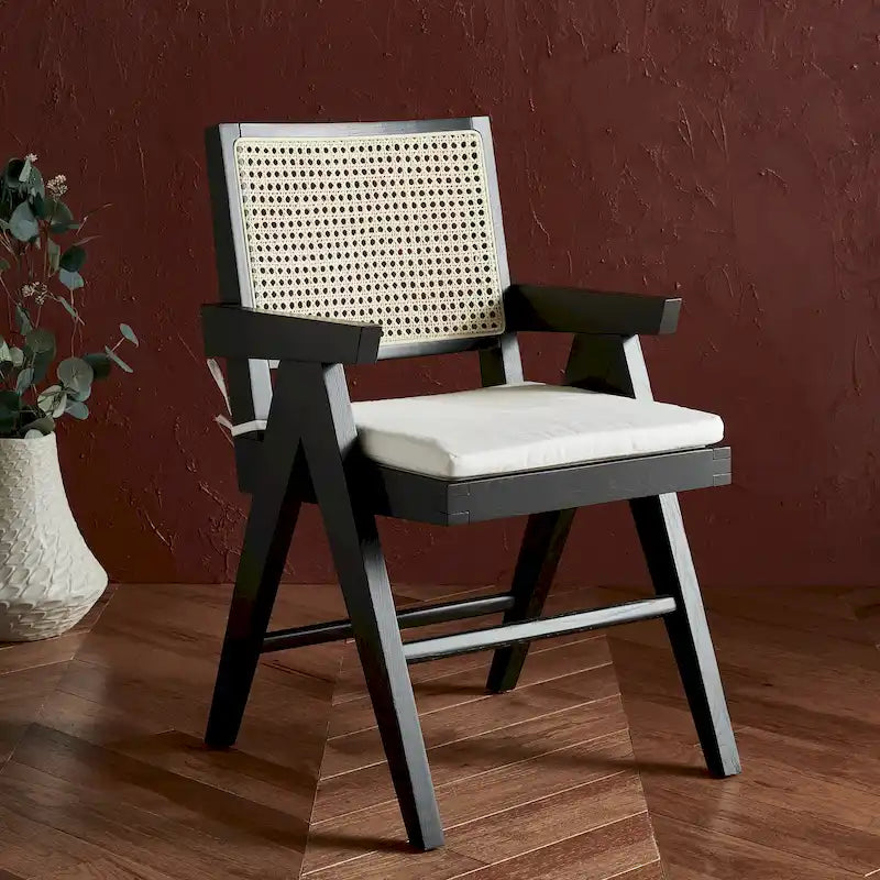 Walnut/Black/White/Natural Rattan Back Armchair, Single Seat