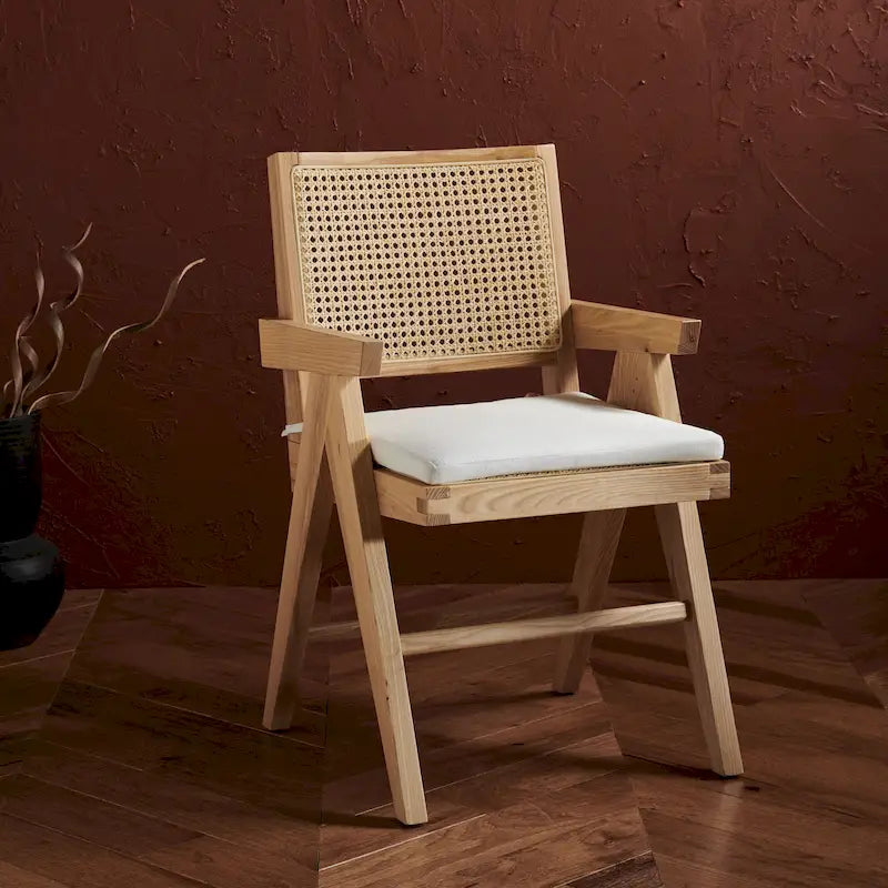 Walnut/Black/White/Natural Rattan Back Armchair, Single Seat