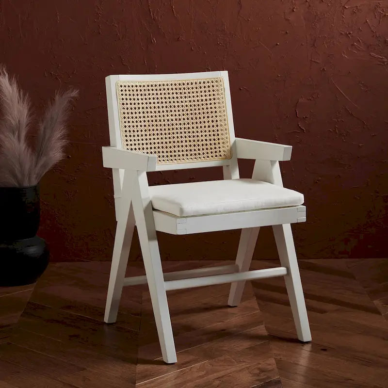 Walnut/Black/White/Natural Rattan Back Armchair, Single Seat