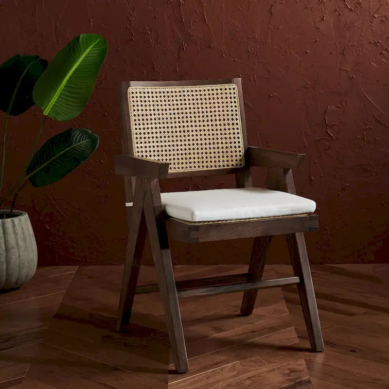 Walnut/Black/White/Natural Rattan Back Armchair, Single Seat