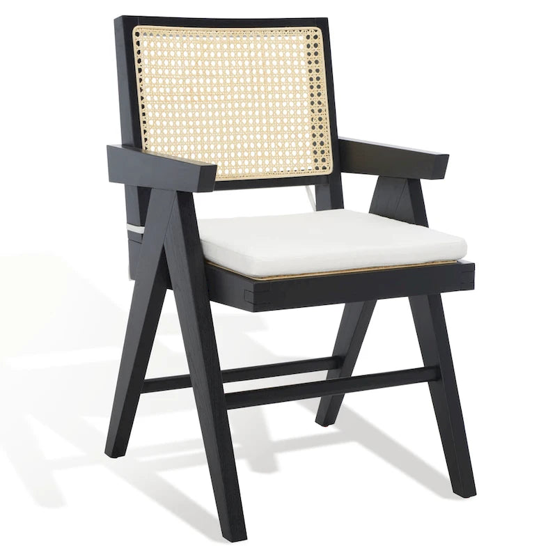 Walnut/Black/White/Natural Rattan Back Armchair, Single Seat