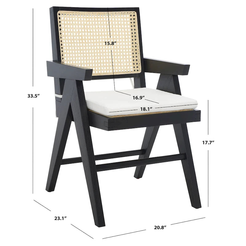 Walnut/Black/White/Natural Rattan Back Armchair, Single Seat