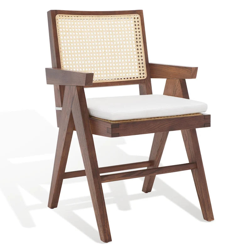 Walnut/Black/White/Natural Rattan Back Armchair, Single Seat