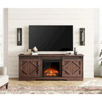 White Farmhouse Sliding Barn Door Fireplace TV Stand for Up to 65" TVs