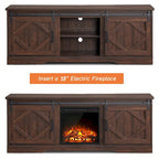 White Farmhouse Sliding Barn Door Fireplace TV Stand for Up to 65" TVs