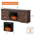 White Farmhouse Sliding Barn Door Fireplace TV Stand for Up to 65" TVs