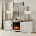 White Farmhouse Sliding Barn Door Fireplace TV Stand for Up to 65" TVs