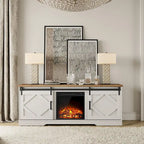 White Farmhouse Sliding Barn Door Fireplace TV Stand for Up to 65" TVs