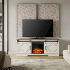White Farmhouse Sliding Barn Door Fireplace TV Stand for Up to 65" TVs