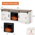 White Farmhouse Sliding Barn Door Fireplace TV Stand for Up to 65" TVs