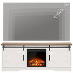 White Farmhouse Sliding Barn Door Fireplace TV Stand for Up to 65" TVs