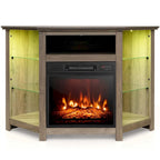 Grey / Rustic / Black Corner TV Stand with 18" Electric Fireplace & LED Lights, Fits TVs up to 50"