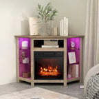 Grey / Rustic / Black Corner TV Stand with 18" Electric Fireplace & LED Lights, Fits TVs up to 50"