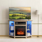Grey / Rustic / Black Corner TV Stand with 18" Electric Fireplace & LED Lights, Fits TVs up to 50"