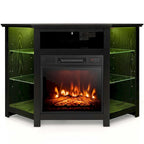 Grey / Rustic / Black Corner TV Stand with 18" Electric Fireplace & LED Lights, Fits TVs up to 50"