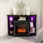 Grey / Rustic / Black Corner TV Stand with 18" Electric Fireplace & LED Lights, Fits TVs up to 50"
