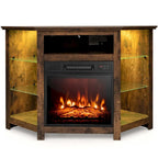 Grey / Rustic / Black Corner TV Stand with 18" Electric Fireplace & LED Lights, Fits TVs up to 50"