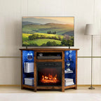 Grey / Rustic / Black Corner TV Stand with 18" Electric Fireplace & LED Lights, Fits TVs up to 50"