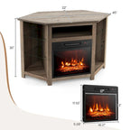 Grey / Rustic / Black Corner TV Stand with 18" Electric Fireplace & LED Lights, Fits TVs up to 50"
