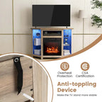 Grey / Rustic / Black Corner TV Stand with 18" Electric Fireplace & LED Lights, Fits TVs up to 50"